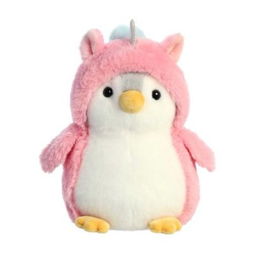 Aurora Small Unicorn PomPom Penguin Playful Stuffed Animal Pink 7"