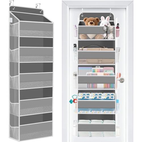 WISELIFE Over The Door Organizer - 5 Shelves Large Capacity Hanging Bedroom Storage Solution with Side Pockets for Dorm Bathroom Pantry Nursery and Baby Essentials Holds up to 40 Lbs (Grey)