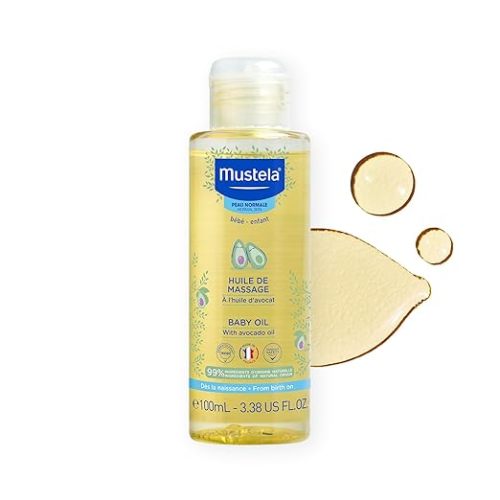 Mustela Baby Oil - Moisturizing Oil for Massage - with Natural Avocado, Pomegranate & Sunflower Oil - 3.38 fl. Oz