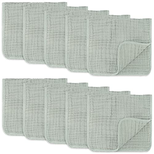 Comfy Cubs Muslin Burp Cloths Large 100% Cotton Hand Washcloths for Babies, Baby Essentials 6 Layers Extra Absorbent and Soft Boys & Girls Baby Rags for Newborn Registry (Fern 10-Pack, 20" X10")