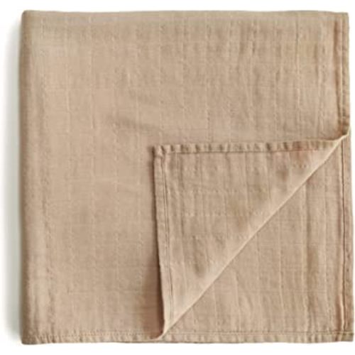 mushie Muslin Baby Swaddle Blanket | 100% Organic Cotton (Pale Taupe)