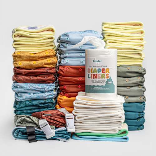 30 Pack- New Parent Starter Bundles: Pocket Cloth Diapers with Athletic Wicking Jersey and More- Botanical Print