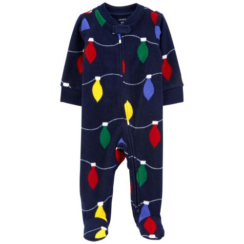 Baby Christmas Lights Zip-Up Fleece Sleep & Play Pajamas