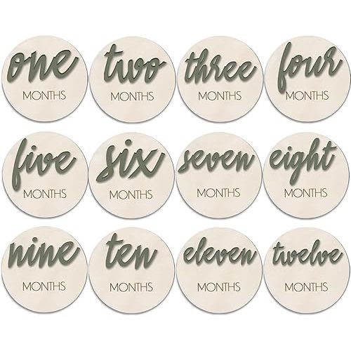 Baby Months Signs, Baby Neutral Monthly Milestone Card,6 Pack Baby Monthly Milestone Wood Markers Disc,Baby Announcement Sign, Baby Milestone Block Baby Keepsake