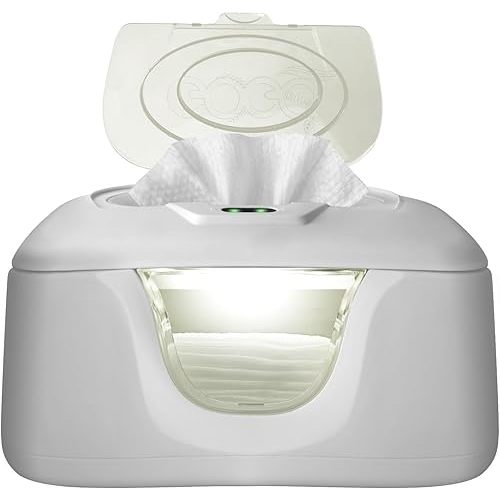 Baby Wet Wipe Warmer and Wet Wipe Dispenser, Advanced Features - 4 Bright Auto Off LED Ample Lights for Nighttime Changes, Dual Heat for Baby's Comfort, Improved Design and Only at Amazon