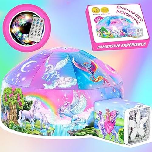 W&O Enchanted Aerodome with LED Lights - Inflatable Princess Castle for Kids Aged 3-12, Inflates in Seconds Creating an Immersive Fairytale Experience (Fan Not Included)