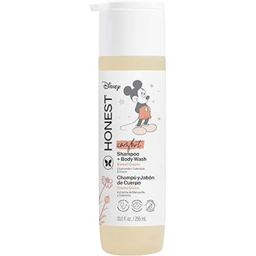 The Honest Company 2-in-1 Cleansing Shampoo + Body Wash I Gentle Enough for Baby I Dermatologist Tested, Tear-free, Hypoallergenic I Disney’s Mickey Mouse Comfort Sweet Cream, 10 fl oz