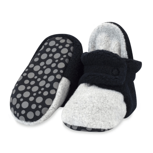 Zutano Cozie Fleece Stay-On Baby Bootie Slipper - Black / Heather Gray