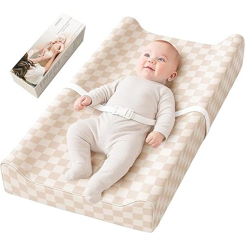 Konssy Vegan Leather Baby Changing Pad, Soft Non-Slip Diaper Changing Pad with Waterproof Wipeable Cover for Nursery Dresser or Table, 32 x 16 inches