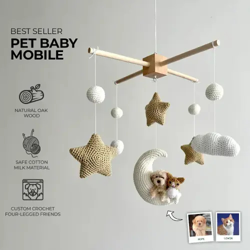 Pet Moon Brown | Custom Crochet Pet Nursery Baby Mobile – My Dollfy