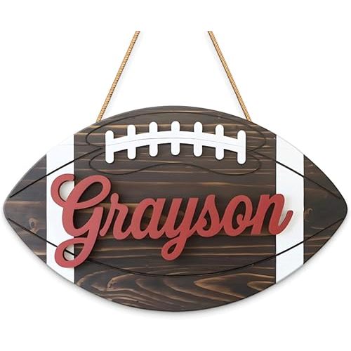 Personalized Nursery Name Sign, Sport Wooden Signs for Baby Room Decor, Football Baby Name Door Hanger, American Football Sign for Boy Room Wall Decor, Gifts for Son, Grandson