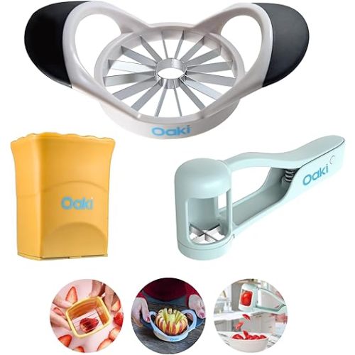 Oaki™ Bitty Bites Bundle | 3-in-1 Fruit Cutter Set | Apple Slicer, Grape Slicer, Strawberry Slicer, and More | Safe Kitchen Gadgets for Toddlers & Kids