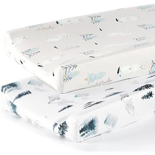 GRSSDER Stretch Ultra Soft Jersey Knit Changing Pad Cover Set 2 Pack, Change Table Pad Covers Fit 32"/34" x 16" Pads Safe and Snug, Cute Wild Forest Mongooses for Baby
