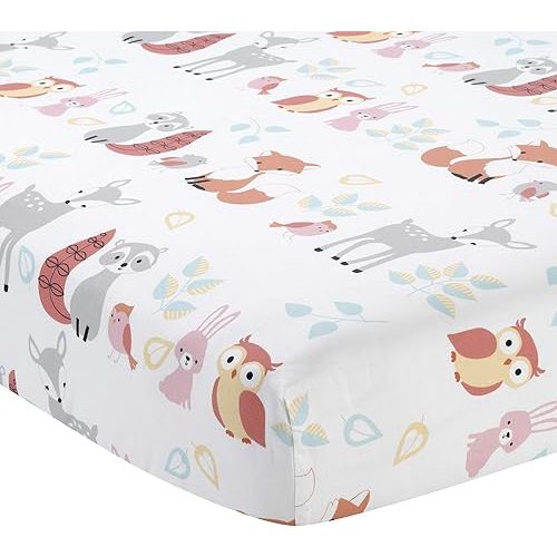 Lambs & Ivy Little Woodland Animals Fitted Crib Sheet, White
