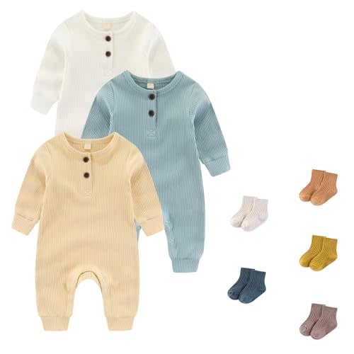 JELYLOVE Unisex Long Sleeve Baby Romper And Sock Solid infant Boy Girl Jumpsuits 0-24Months New Born Outfits