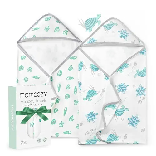 Momcozy Baby Towel with Hooded-Original Design Baby Towel Set -Soft & Absorbent- Shower Gifts or Bath Essential for Infant, Newborn, Toddler, Marine Sea Turtle Shells Magic
