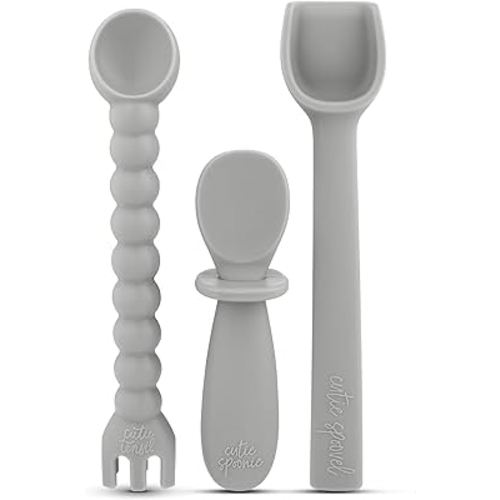 Ryan & Rose Ultimate Baby Utensil Set of 3 Silicone Baby Spoons Silicone feeding set for baby led weaning, self feeding 6 months, toddler utensils (Slate)
