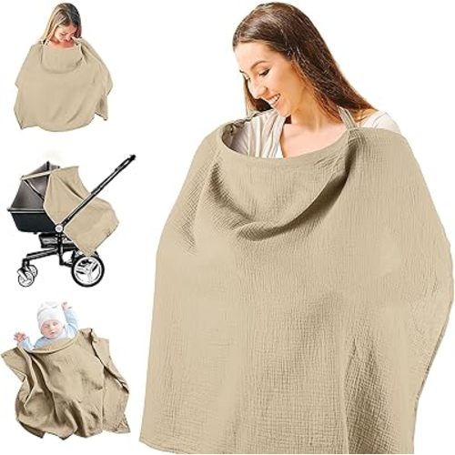 Nursing Covers for Breastfeeding, Breathable Breast Feeding Cover for Mom, Muslin Breastfeeding Cover Up with Wire Hoop for Women, Baby Essentials Privacy Nursing Poncho Shawl
