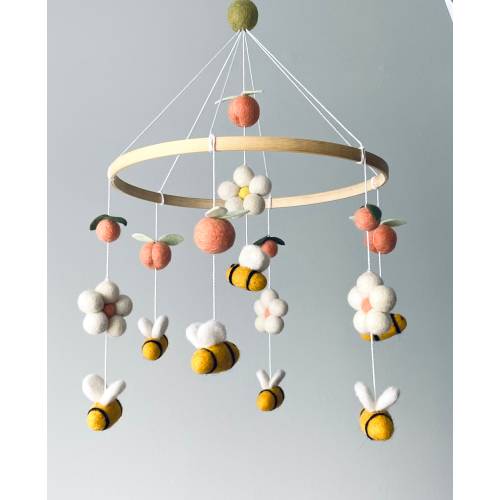 bee mobile/ baby girl mobile/ Baby Mobile/ Nursery Mobile/ fruit mobile/ Baby shower Gift/ Crib mobile/ crib decoration/ felt ball mobile