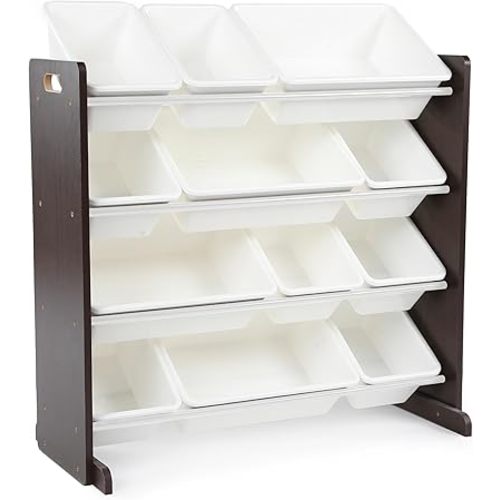 Humble Crew Modern Toy Organizer with 12 Bins, Espresso/White
