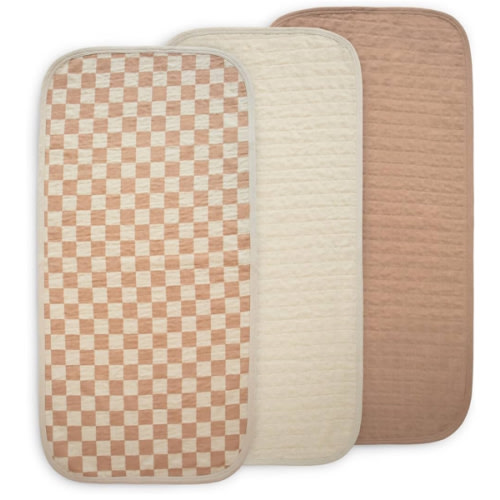 mushie Waterproof Changing Pad Liners | 100% Organic Cotton | Set of 3 (Check Combo)