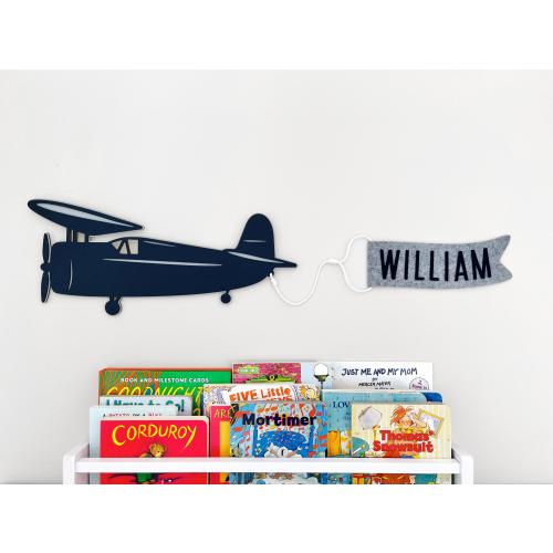 Personalized Airplane Name Sign Custom Vintage Plane Nursery Decor Biplane Wall Art Vehicle Theme Boy Room Decoration Transportation Blue