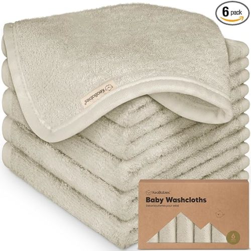 6-Pack Baby Washcloths - Soft Absorbent Viscose from Bamboo Wash Cloths for Babies, Kids, Toddlers, Infant, Newborn Bath Towels, Gentle on Sensitive Skin, 10x10 Reusable Face Towels (Stone)