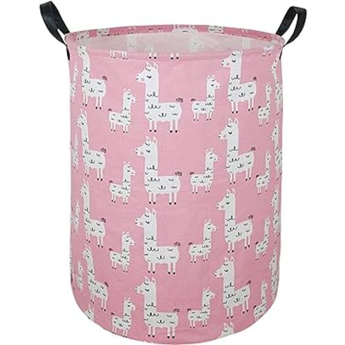 19.7" Round Canvas Large Clothes Basket Laundry Hamper with Handles,Waterproof Cotton Storage Organizer Perfect for Kids Boys Girls Toys Room, Bedroom, Nursery,Home,Gift Basket(alpaca)