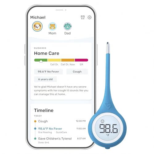 Kinsa QuickCare Smart Digital Thermometer for Adults, Kids and Babies, Oral, Rectal & Underarm Thermometer, App-Connected Fever and Symptom Tracking, Fast Accurate Readings