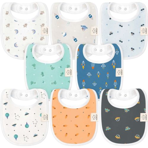 KeaBabies 8pk Organic Baby Bibs for Boy, Baby Drool Bib for Baby Boys and Girls, Newborn Teething Bibs (Mesozoic)