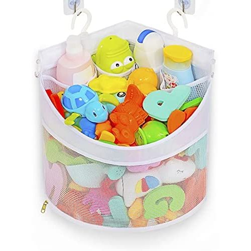 Baby Bath Toy Organizer, Quick Drying, and Mould Proof, Corner Hang-Suspension Bath Toy Holder, Large Capacity Multi Use Corner Shower Caddy Shower Rack( White)