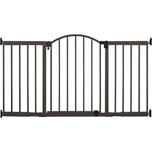 Summer Infant Metal Expansion Extra Wide Safety Pet and Baby Gate, 44"-71" Wide, 36” Tall, Hardware Mounted for Dog and Child Safety, Fits Large Opening or Doorway, Auto Close Walk Thru Door - Bronze