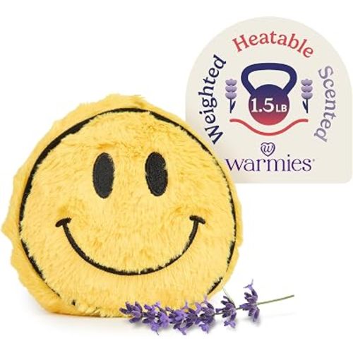 warmies Microwavable & Weighted Stuffed Animals, Smiley Face - Heated Stuffed Animal Plushie for Warmth & Comfort - Cute Soft Plush Toys for Adults & Children (Boys, Girls, Babies & Toddlers)