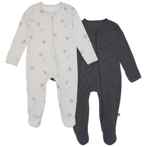 Modern Moments™ by Gerber Baby Neutral 2-Pack Sleep 'N Play With Mittens, Light Grey Sparrows, 0-3 Months