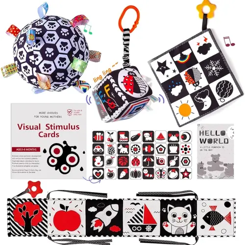 Black and White Baby Toys, High Contrast Newborn Toys 3-6 Months Brain Development, Tummy Time Toys, Infant Sensory Toys 0-6-12 Months Visual Stimulation Montessori Toy Gift