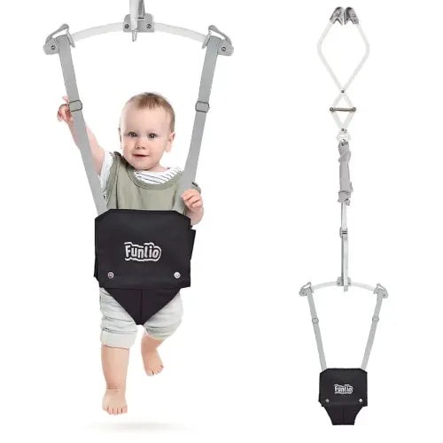 FUNLIO Baby Door Jumper for 6-24 Months (with Door Clamp), Baby Jumper Doorway with Strong Spring & Adjustable Strap, Portable Infant Baby Bouncer, Bearing 40 Lbs, CPC & CE Certified - Black