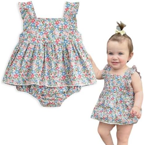 Simplee kids Baby Infant Girls Cotton Short Ruffle Sleeve Summer Romper Outfits 3-24 Months