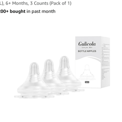 Natural Flow Baby Bottle Silicone Nipple Level 3, Large Flow (L), 6+ Months, 3 Counts (Pack of 1)
