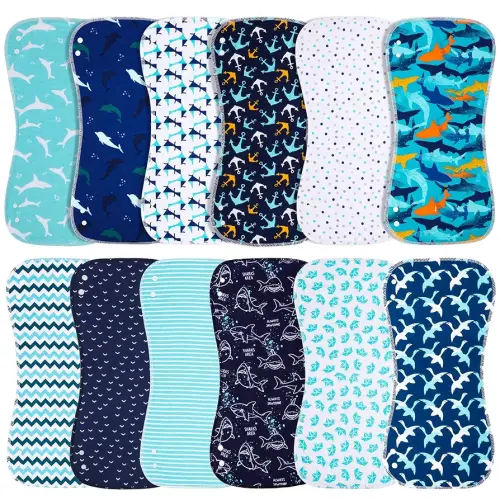 Baby Burp Cloths & Baby Bibs 2-in-1 Design Large Size 3-Layers Thicken 100% Cotton Super Absorbent and Soft Baby Spit Up Burping Rags Baby Burp Cloth Set for Boys 12 Pack