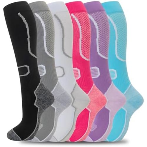 fenglaoda 6 Pairs Compression Socks for Women & Men Knee High Cute Circulation Socks for Nurse Pregnant Travel Athletic