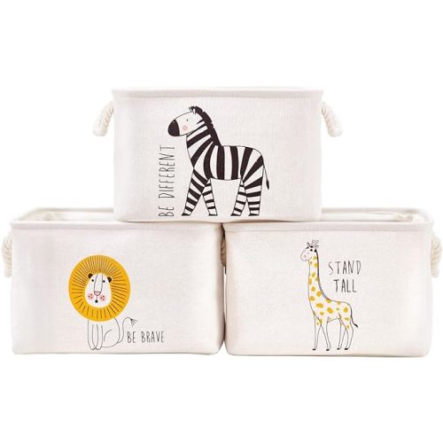 DECOMOMO Storage Baskets for Shelves 25.5L Canvas Storage Bin for Baby Laundry, Kids Toys, Nursery- Closet Storage Bins for Shelves (Lion, Zebra, Giraffe – 3 Pack / Large) - Animal Safari - Large - 3 Pack