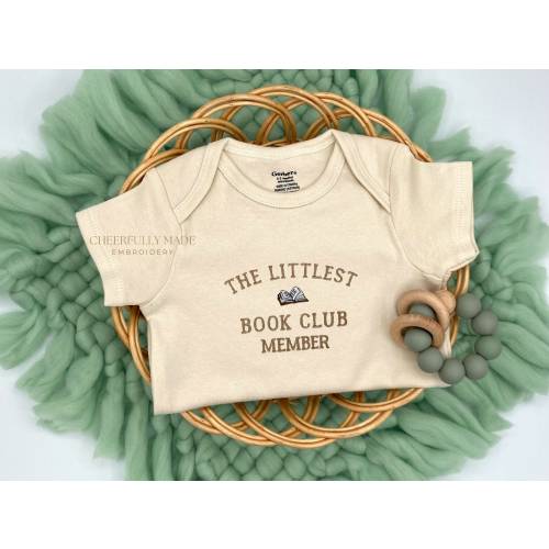 Embroidered The Littlest Book Club Member Bodysuit, Book Worm Pregnancy Announcement, New to the Book Club Baby Announcement, Book Lover