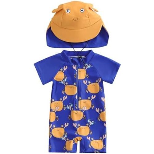 Baby Boy Girl Swimsuit One Piece Short Sleeve Rash Guard Zipper Swimwear Toddler Bathing Suit Infant Beach Outfits