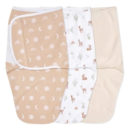 aden + anais Easy Swaddle Wrap, Newborn Wearable Swaddle Blanket, Adjustable Fasteners, 100% Cotton, 3 Pack, 0-3 Months, Desert Sun