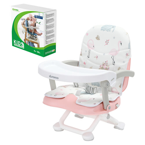 UBRAVOO Toddler Booster Seat 2 in 1 Portable High Chair,Baby Dining Table,Removable Tray & Seat Pad,Easy to Travel,Pink