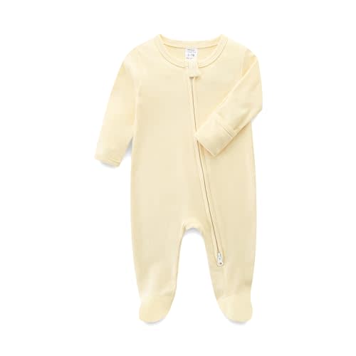 Hikido Baby Romper 100% Organic Cotton Pajamas One Piece Long Sleeve Zipper Footie Onesie for 0~12M Baby