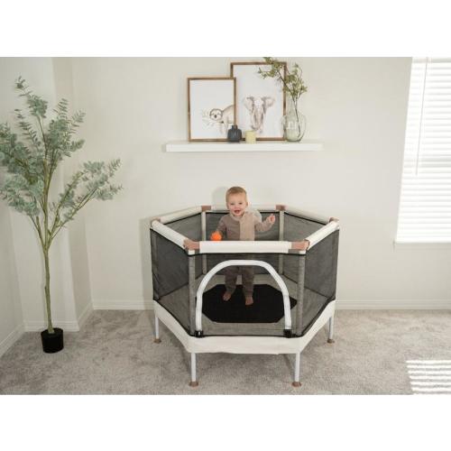 Square House Kids Trampoline (4 FT), Aesthetic Indoor and Outdoor Small Toddler Baby Trampoline with Safety Net, Basketball Hoop, Mini Ultra Safe No-Gap Design