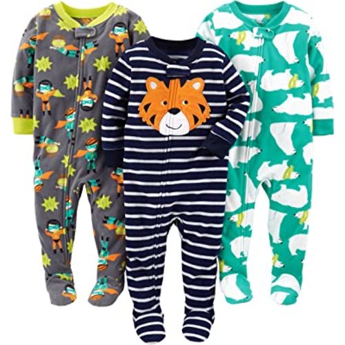 Simple Joys by Carter's Toddlers and Baby Boys' Loose-Fit Flame Resistant Fleece Footed Pajamas, Pack of 3