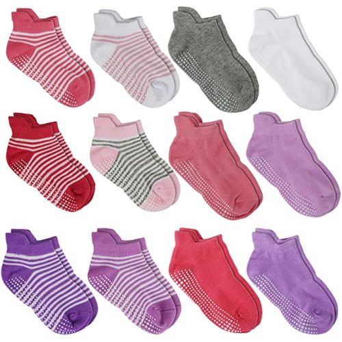 Aminson Anti Slip Non Skid Ankle Socks With Grips for Baby Toddler Kids Boys Girls - Girls a