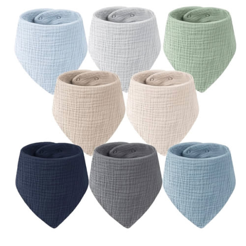 8-Pack Muslin Baby Bandana Drool Bibs – Soft & Absorbent 100% Cotton Teething and Drooling Essentials for Boys, Girls, Newborns & Toddlers